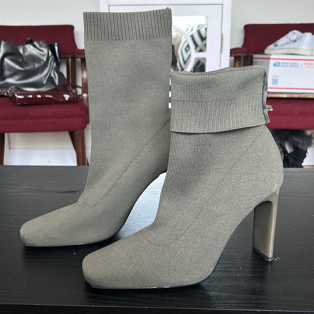 Zara Elegant Olive Sock Ankle Boots - Picture 3 of 9